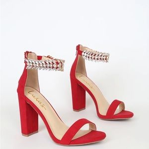LULU’S- Mylan Red Suede Ankle Strap Heels